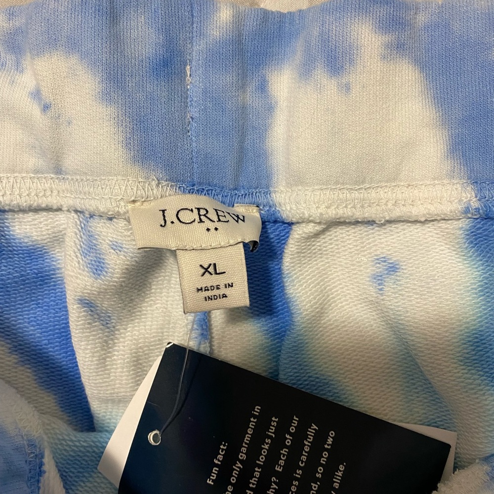 J. Crew Blue & White Tie-Dye Track Pants with Pink Drawstring - Picture 9 of 11